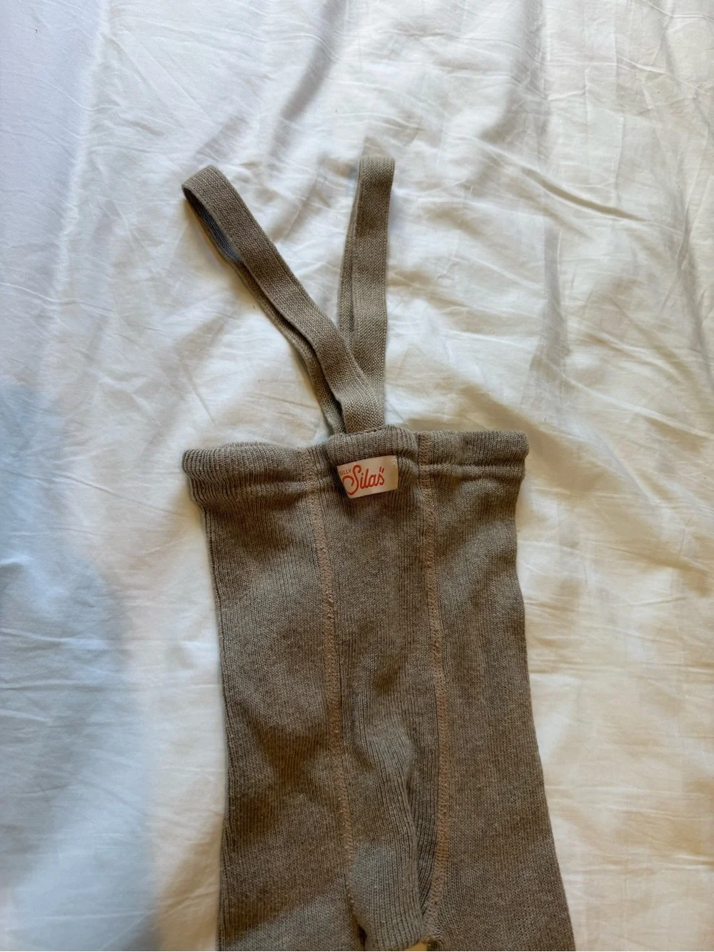 Kids Ribbed Footless Tights with Suspenders - Taupe